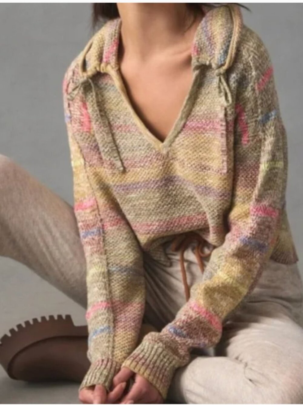 NWT Anthropologie Daily Practice Loose Fit Multicolor Stripe V Neck Sweater